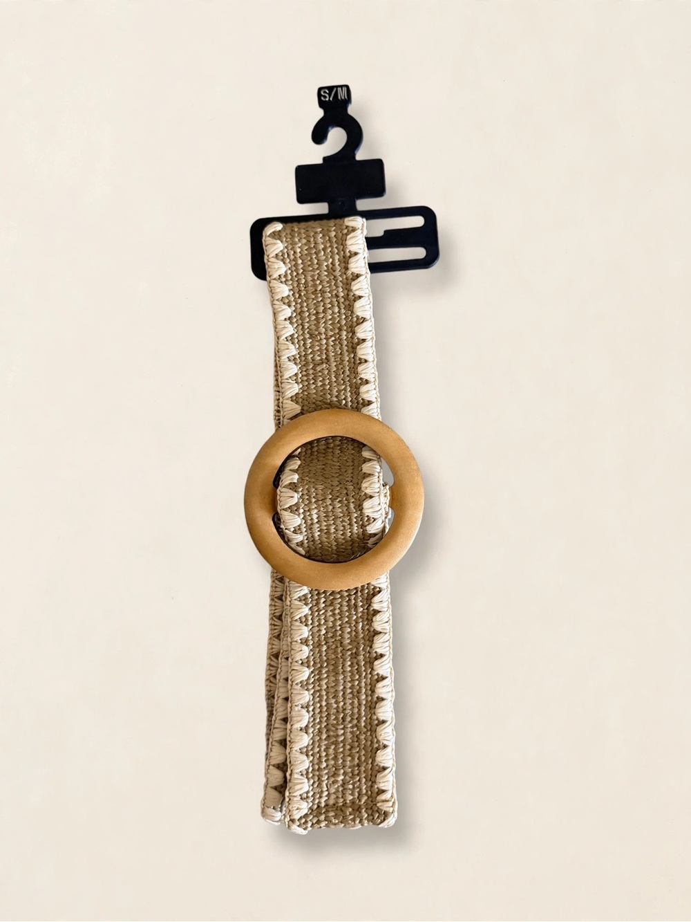 Valentina Beige Woven Belt with Round Gold Buckle
